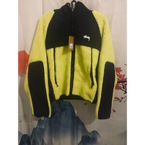 Stussy Sherpa Color Block Paneled Full Zip Hoodie Yellow / Black